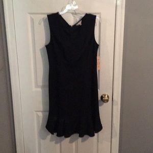 Navy V Neck Dress with Bottom Ruffle Skirt